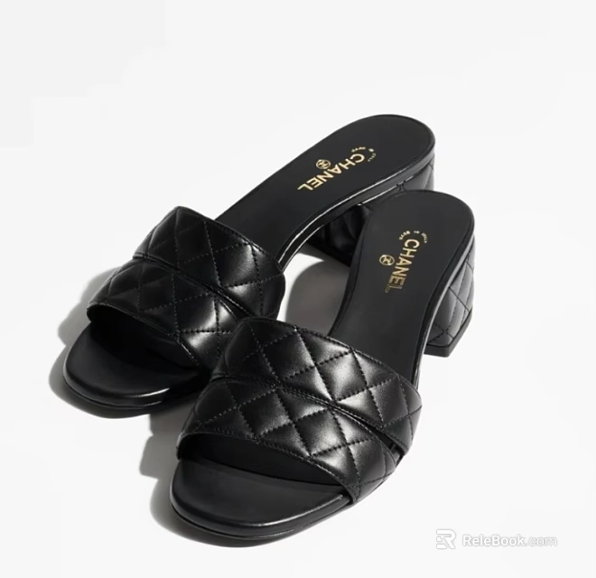 Chanel Black Quilted Slide Sandals With Block Heel And Leather Upper 3d model 
