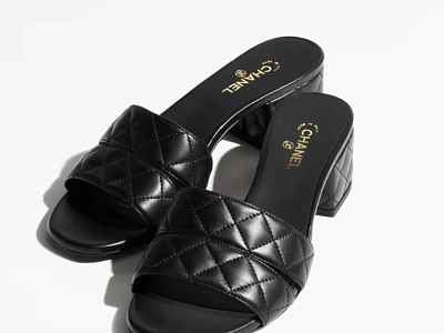Chanel Black Quilted Slide Sandals With Block Heel And Leather Upper 3d model