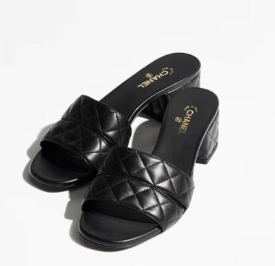 Chanel Black Quilted Slide Sandals With Block Heel And Leather Upper 3d model