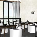 Modern Café Interior With Cozy Sofa Tables Chairs Large Windows And Green Plants