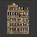 Colorful Stacked Cans and Cardboard Boxes in Multiple Layers Storage