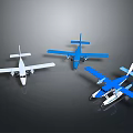 White and Blue Passenger Plane Models Featuring Seaplane and Standard Types 3d model