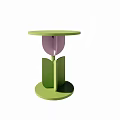 Creative Tulip Shaped Side Table With Green Round Top And Purple Stem Base 3d model