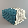Elegant Blue Diamond Tufted Ottoman with White Throw Cloth on Top 3d model
