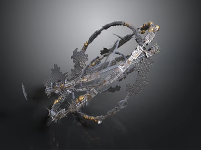 Advanced Spacecraft Orbital Module With Complex Metallic Grid Structure And Golden Accents 3d model