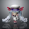 Cute Cartoon Creature Character With White Hat Red Bow And Blue Purple Hair