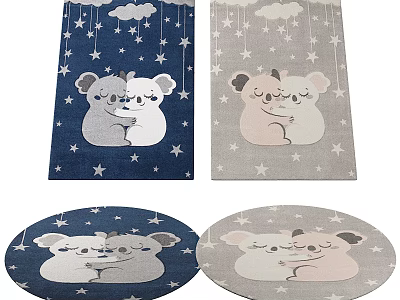 Cute Square Rug With Adorable Koala Bears Stars And Clouds In Blue Gray Colors 3d model