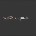 Scene Construction Model Components With Street Lamps Vehicles Rocks And Traffic Cones