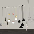 Modern Pendant Lights With Various Shapes And Colors For Interior Design 3d model