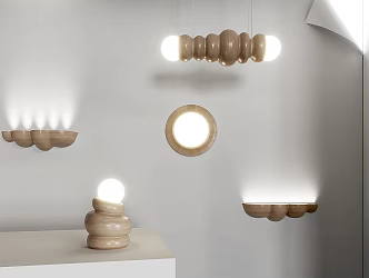 Modern lamp combination wood grain creative chandelier combination 3d model