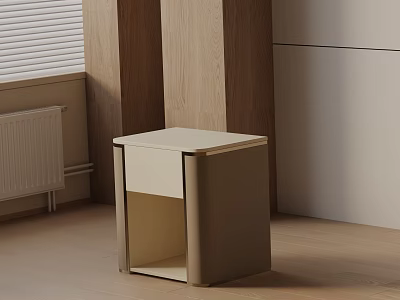 Minimalist Bedside Table with Light Wood Tone in Modern Bedroom and Wooden Partition 3d model