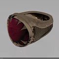 Fashion Ring With Red Gemstone And Golden Band Engraved Patterns Mesh Design