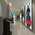 Modern Elevator Hallway With Large Movie Posters And Interactive Touchscreen On Marble Floor 3d model