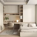 Minimalist Tatami Bedroom Interior Design With Bed Desk Chair Light Colored Shelves And Window Blinds