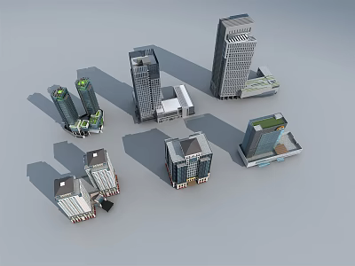 Modern Office Building 3D Models With Various Heights Different Designs And Green Roofs 3d model