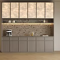 Modern Elegant Sideboard With Glass Door Upper Cabinets Patterned Backsplash And Countertop Coffee Machine 3d model