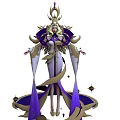 Woman In Elaborate Purple And Gold Robe With Intricate Headdress And Flowing Ribbons