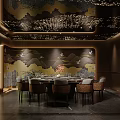 Elegant Private Dining Room With Circular Decor Starry Ceiling Red Walls And Marble Flooring