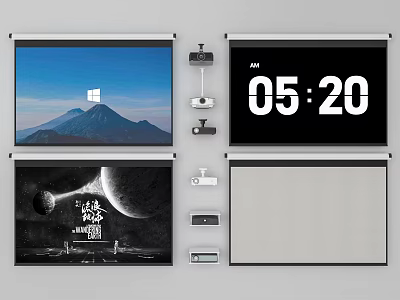 Projection Monitoring System With Multiple Screens Cameras Time Display And Various Projections 3d model
