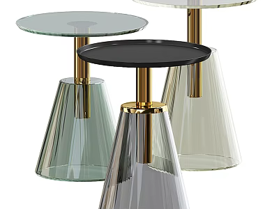 Modern Side Tables With Transparent Glass Base Black Tabletop And Golden Stand 3d model