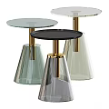 Modern Side Tables With Transparent Glass Base Black Tabletop And Golden Stand