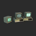 Vintage Retro Computers with Old CRT Monitors and Green Display Screens