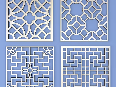 Traditional Lattice Window Designs With Various Geometric And Floral Decorative Patterns 3d model