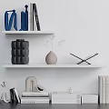 Decorative Inflatable Models On White Shelf With Books And Vases 3d model