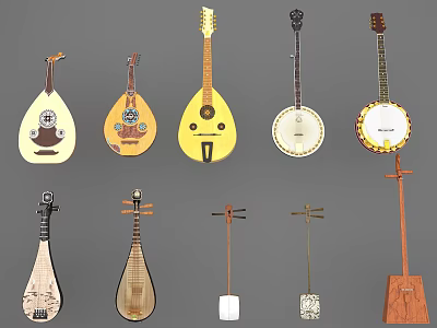 Elegant Hanging Pendant Light Fixture Display With Traditional Musical Instruments 3d model