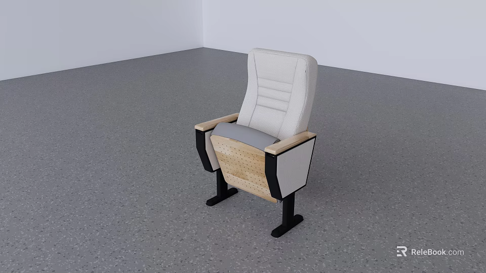 Modern Conference Room Chair With Gray Upholstered Seat And Wooden Armrests 3d model 