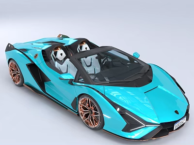 Turquoise High Performance Luxury Sports Car with Sleek Convertible Design and Copper Wheels 3d model