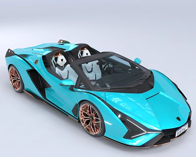 Turquoise High Performance Luxury Sports Car with Sleek Convertible Design and Copper Wheels 3d model