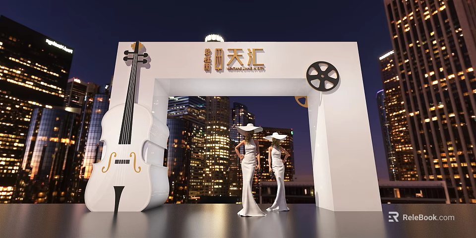 Tianhui Event Gate With Cello Film Reel And Models In City Night View 3d model 