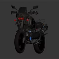 Modern Adventure Motorcycle With Red Lights And Rugged Black Body Design