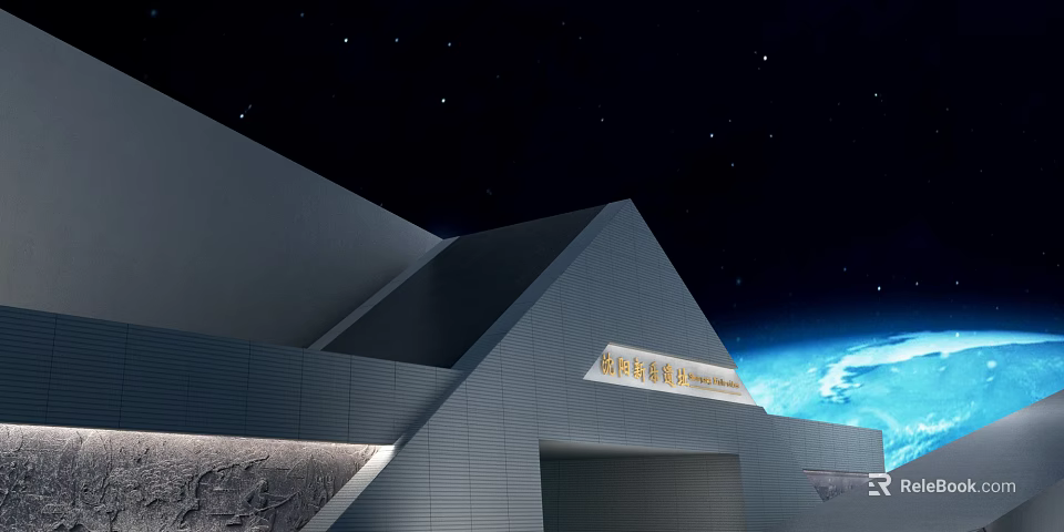 National Museum of China Modern Architecture Under Starry Night Sky With Earth View 3d model 