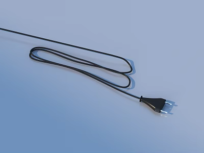 Black Power Cord With Plug For Household Daily Use On Light Blue Surface 3d model