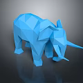 Blue Low Poly Elephant Sculpture with Geometric Design and Reflective Surface
