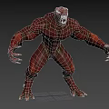 Red Muscular Scaled Monster Character With Sharp Teeth And Claws In Standing Pose 3d model