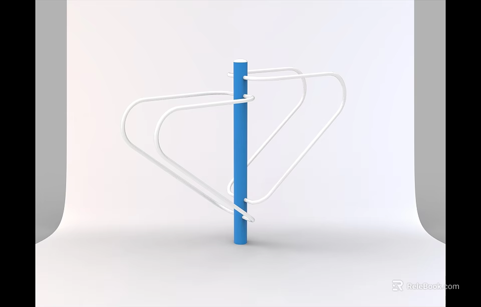 Outdoor Fitness Equipment With Blue Pole And White Curved Bars For Exercise 3d model 