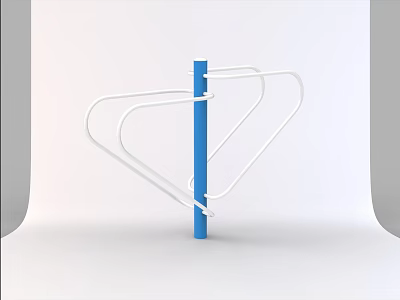 Outdoor Fitness Equipment With Blue Pole And White Curved Bars For Exercise 3d model