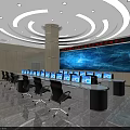 Professional Modern Control Room Interior With Multiple Computer Monitors Large Display Wall And Workstations 3d model