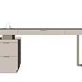 Modern White Desk With Long Tabletop Drawer Cabinet And Metallic Legs