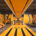 Modern Fitness Gym Interior With Yellow Black Design START Track And Workout Equipment