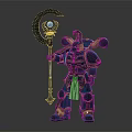 Blue And Gold Armored Fantasy Warrior Holding Scythe With Gem And Ornate Armor Details