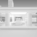 Modern 4S Car Dealership Architectural Design Showcasing Vehicle At Night