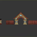 Cartoon Scene With Red Roof Archway Yellow Structure Red Brick Walls Tower Windows And Ladder