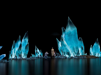 Commercial Display Equipment With Blue Transparent Ice Like Structures On Black Background And Reflective Water Surface 3d model