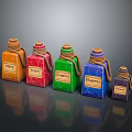 Colorful Decorative Potion Bottles with Rope Seals and Labeled Designs for Home Decor