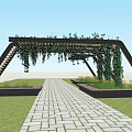 Modern Pergola Design With Wooden Frame Hanging Vines Stone Path And Green Lawn
