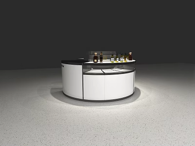 Circular Display Shelf with White Body and Black Trim Showcasing Bottled Items in Modern Design 3d model